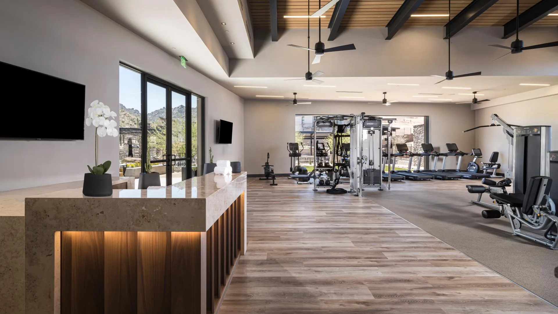 Fitness center entrance and desk