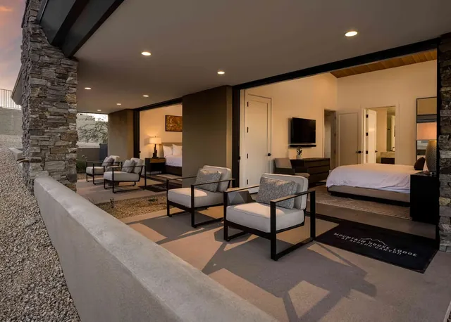 Covered terrace outside a bedroom suite